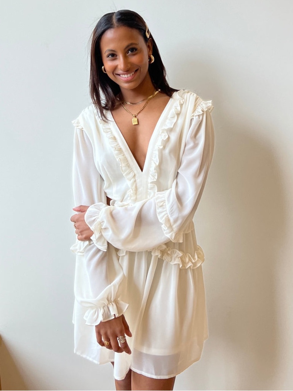 privy Cream Ruffle Mini Dress - Picture 4 of 11